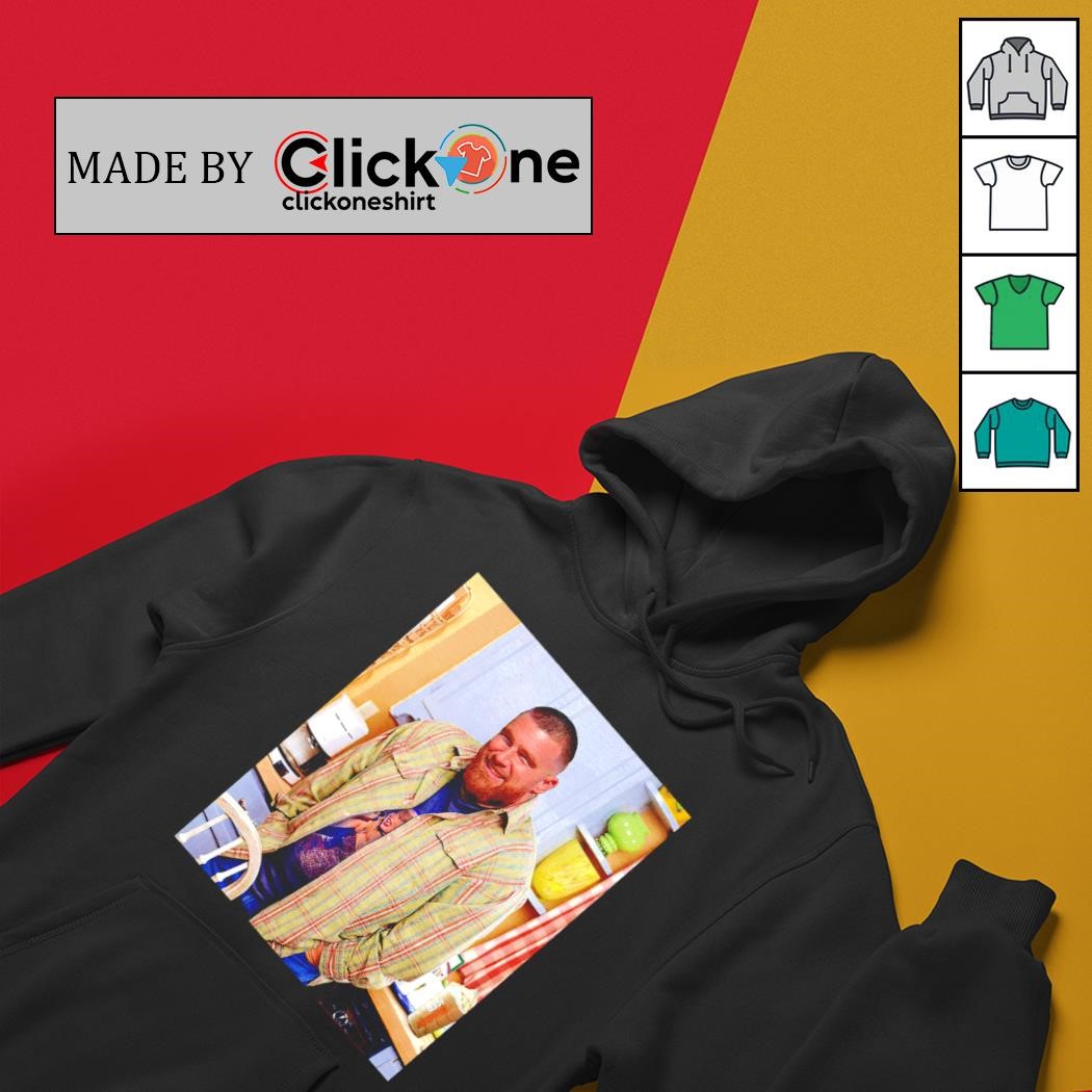 Travis Kelce wearing Taylor tee Kevin James funny meme shirt