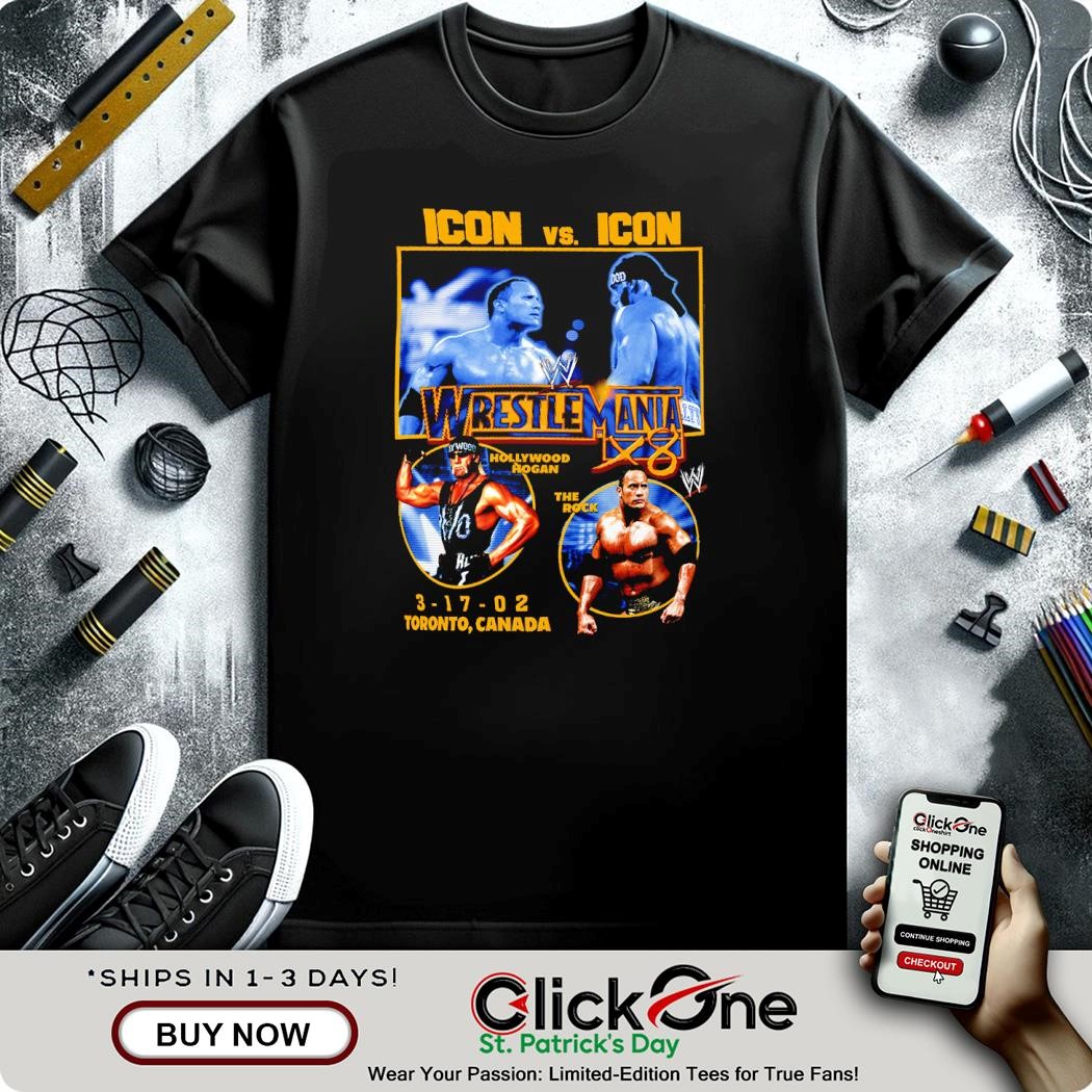 Icon vs Icon the Rock vs. Hollywood Hogan WrestleMania X8 shirt