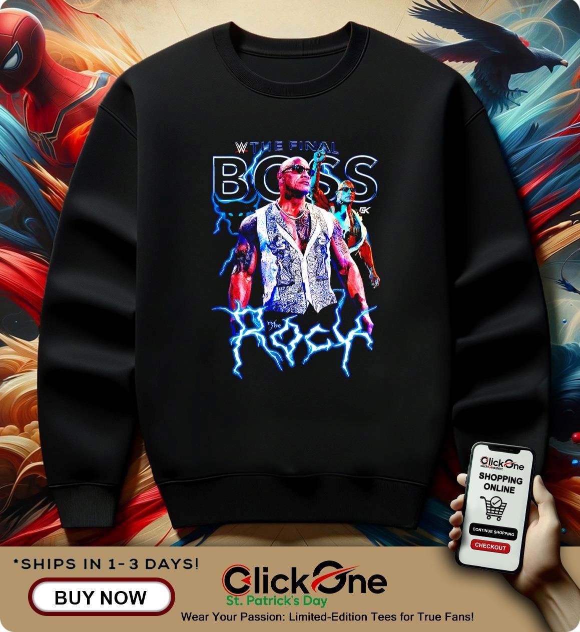 WWE ザ・ロック FINAL BOSS ブラック　Tシャツ　Lサイズ The Rock Final Boss T-Shirt - Black - Mens
