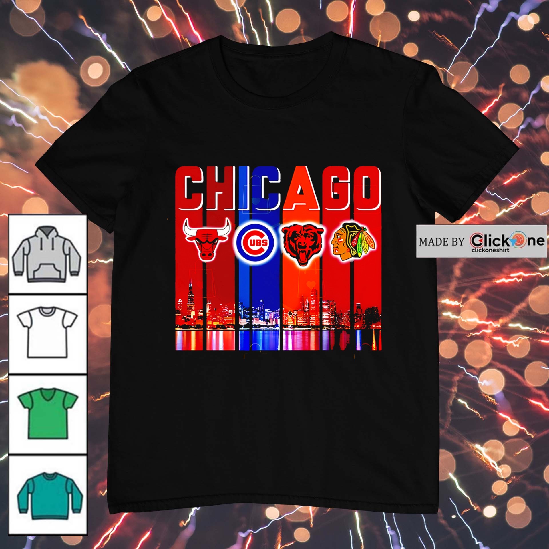 Chicago Bulls x Chicago Cubs x Chicago Bears x Chicago Blackhawks skyline  logo shirt, hoodie, sweater, longsleeve and V-neck T-shirt, image size:1920x1920