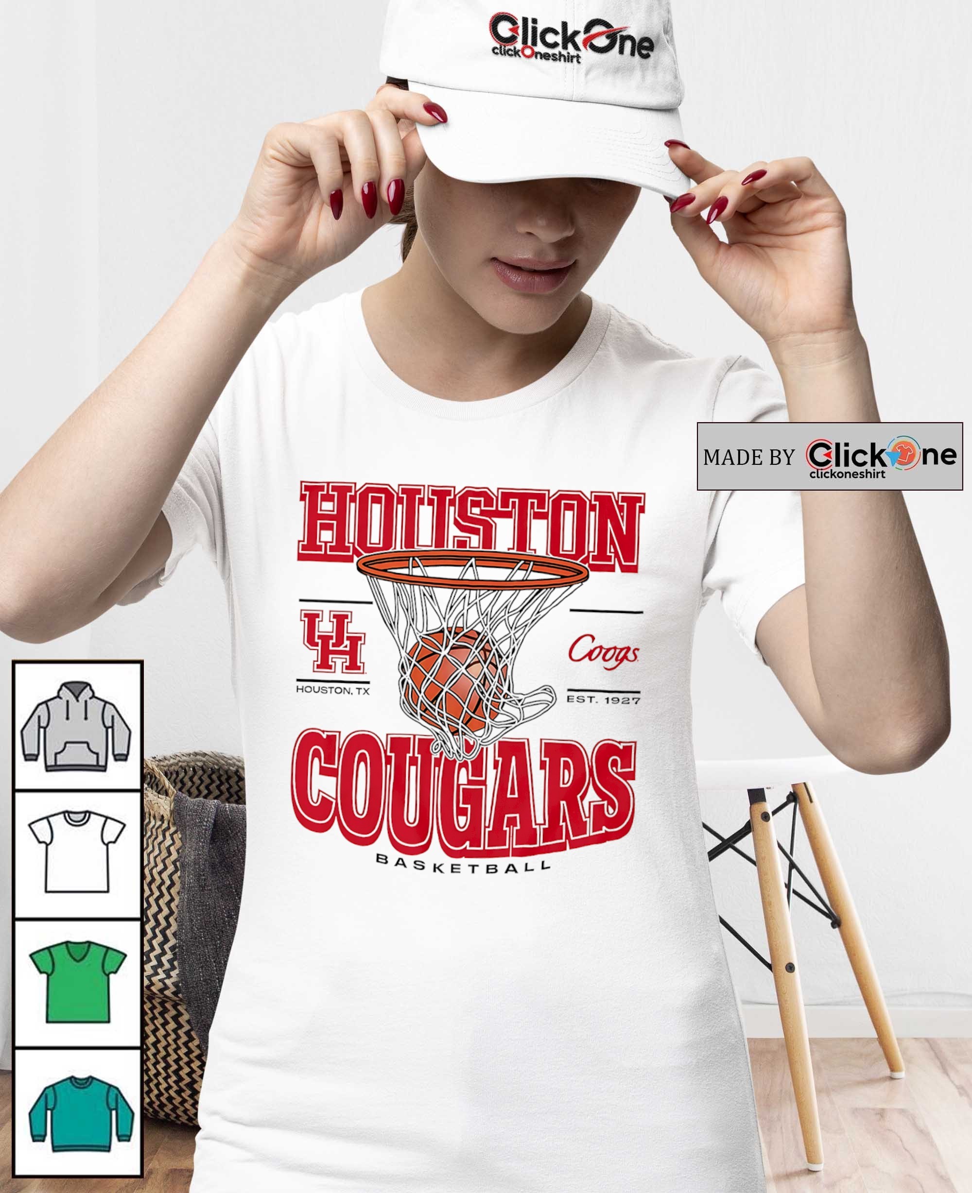 Houston Cougars Basketball Red Short Sleeve Tee Shirt by Vive La Fete, Black / Youth - L, image size:2000x2456